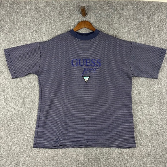 Vintage Guess by Georges Marciano Striped Logo T Shirt Menswear One‎ Size - Picture 2 of 7